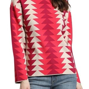 Vibrant Red and Cream Turtleneck Sweater